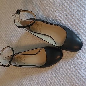 VINCE CAMUTO black leather ankle strap flats. Condition, like new, very clean.